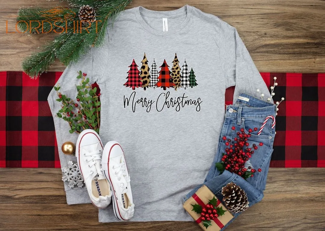 Merry Christmas Long Sleeves Shirt Plaid Leopard Cheetah