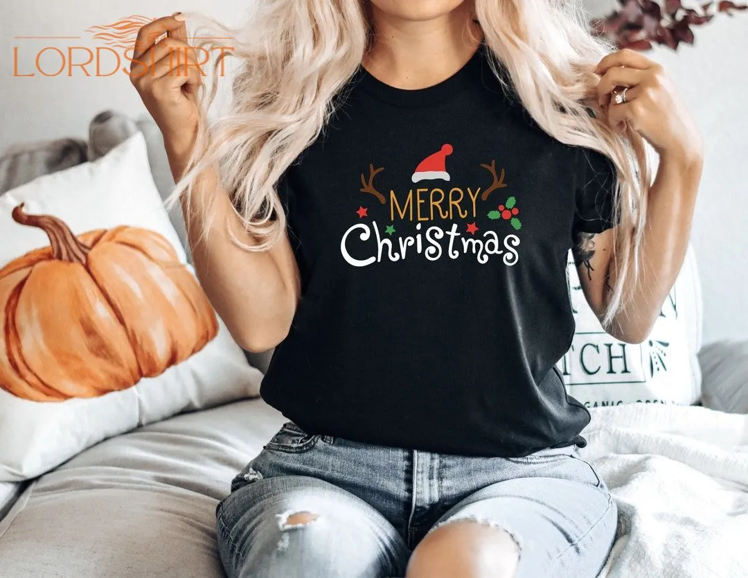 Merry Christmas Santa Hat Reindeer Shirt Cute Christmas