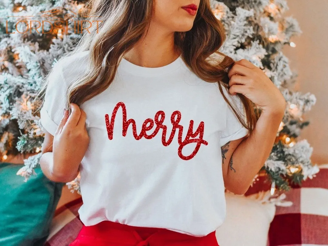 Merry Christmas Shirt Glitter Merry Christmas T-shirt