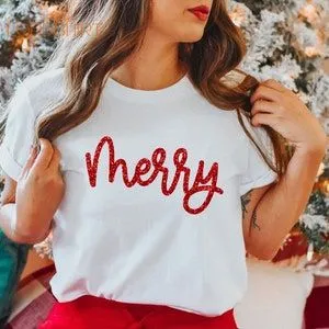 Merry Christmas Shirt Glitter Merry Christmas T-shirt