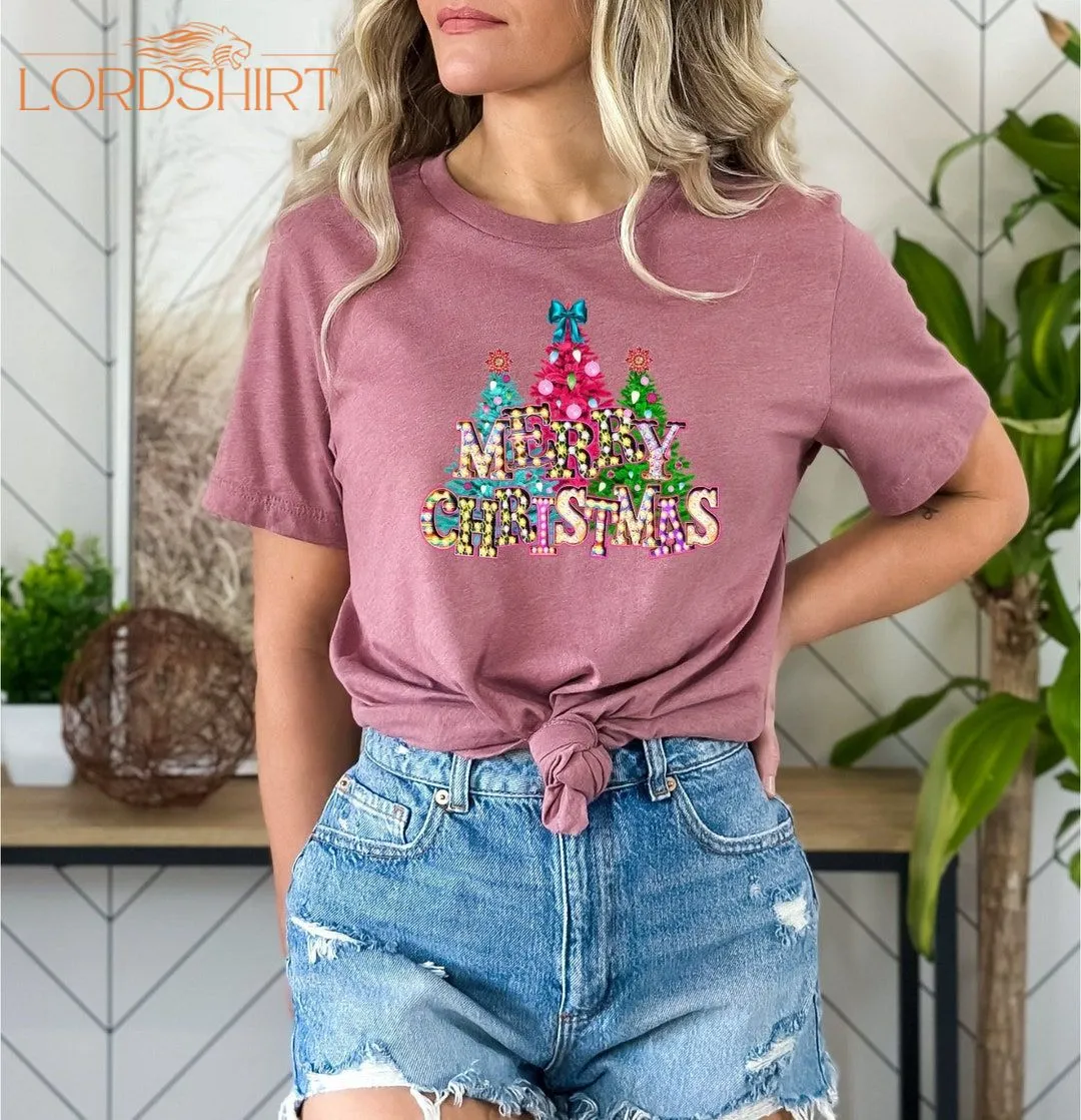 Merry Christmas Shirt Merry Christmas Tree T-shirt Pink