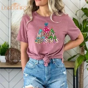 Merry Christmas Shirt Merry Christmas Tree T-shirt Pink