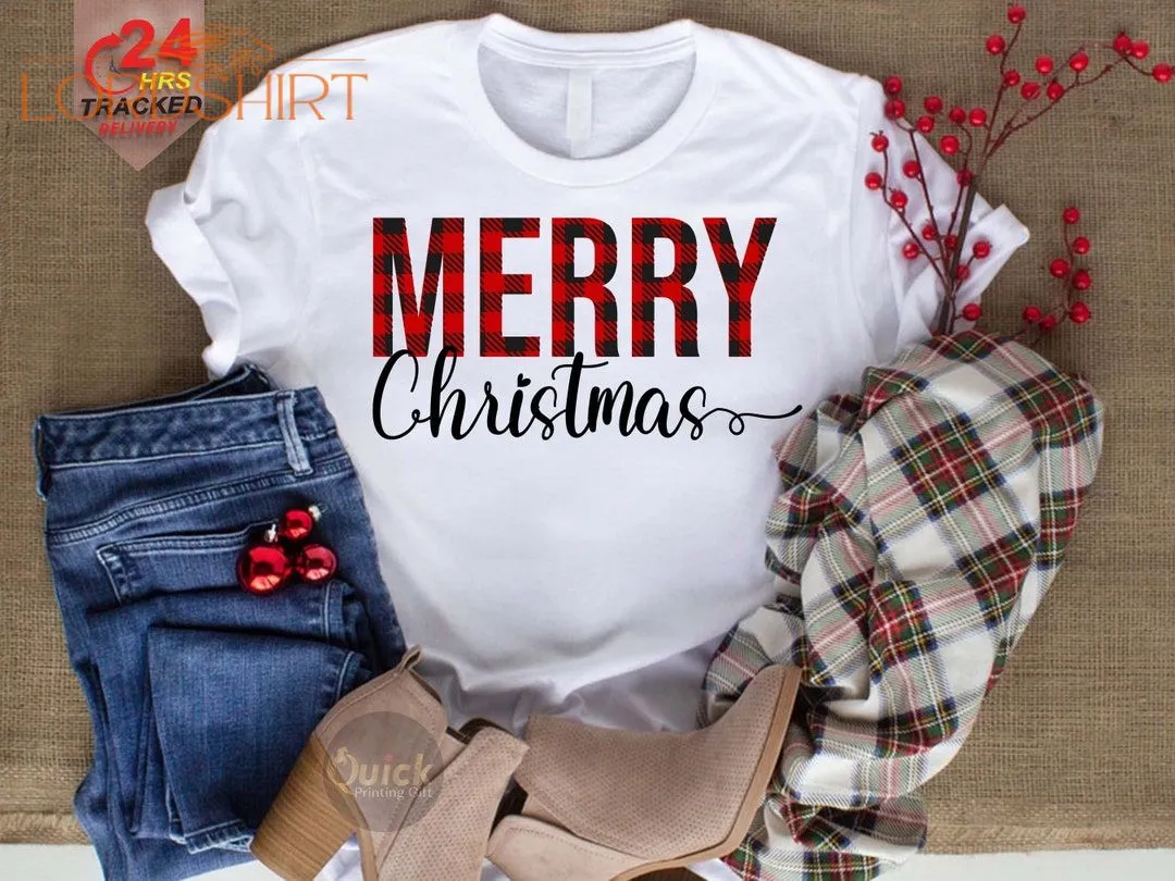 Merry Christmas T-shirt Buffalo Plaid Christmas Shirt