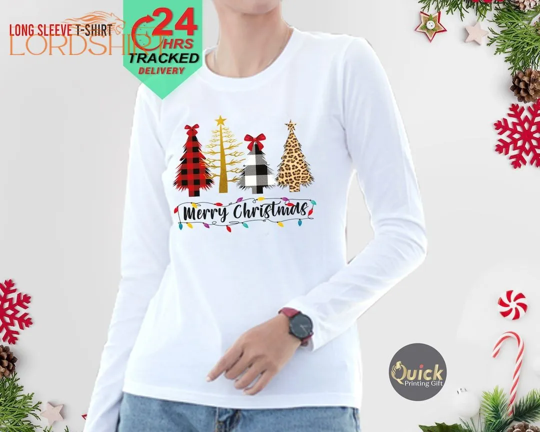 Merry Christmas Tree Long Sleeve T Shirts Matching Family