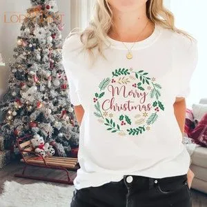 Merry Christmas Wreath Unisex Christmas Tee Christmas Tshirt