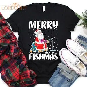 Merry Fishmas Xmas Shirt Santa Fishing Christmas T-shirt For