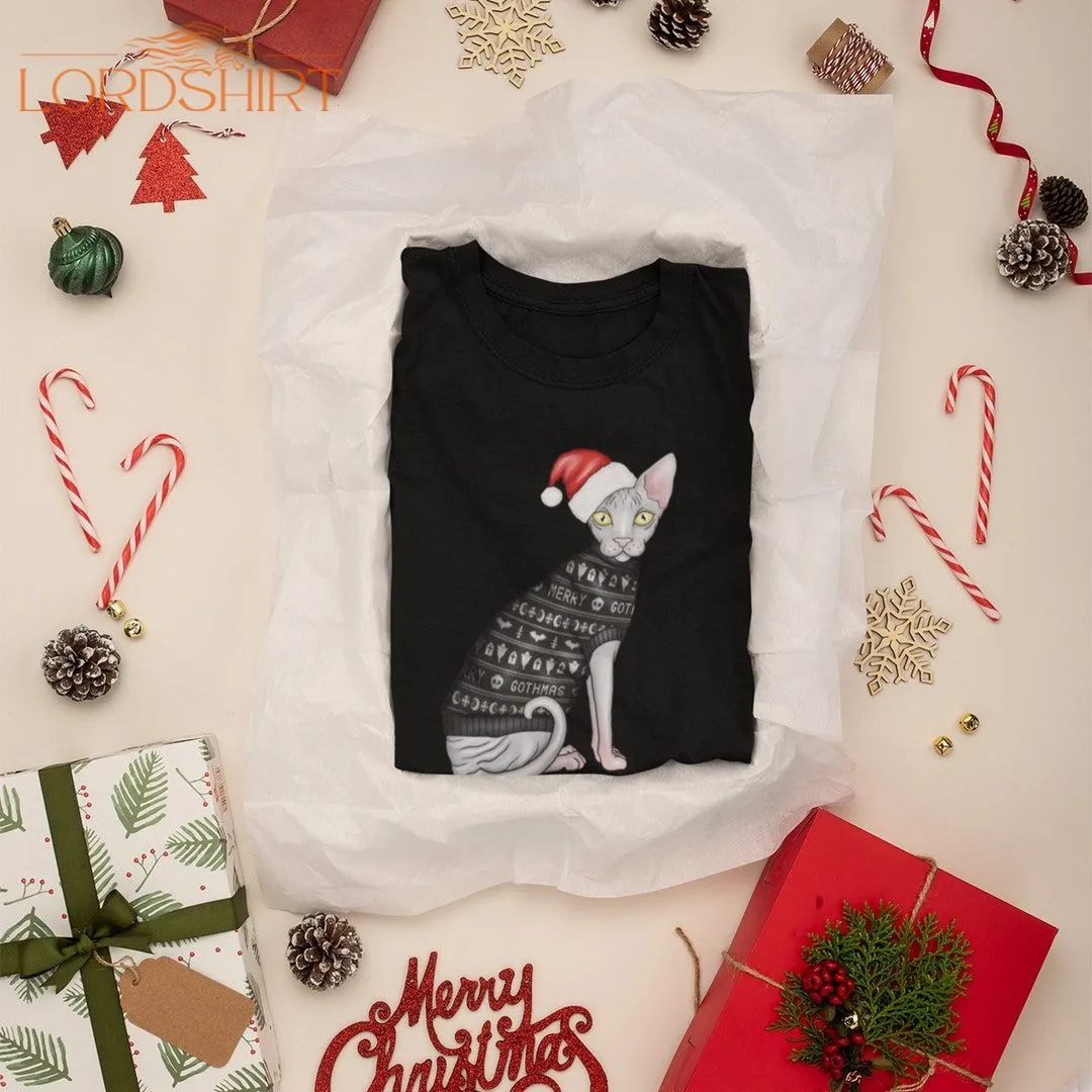 Merry Gothmas Unisex Cotton Tee Cat Christmas Tee Black Goth