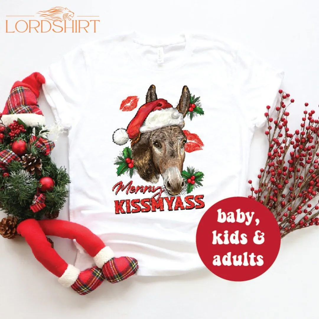 Merry Kiss My Ass T-shirt Funny Christmas T-shirt Donkey