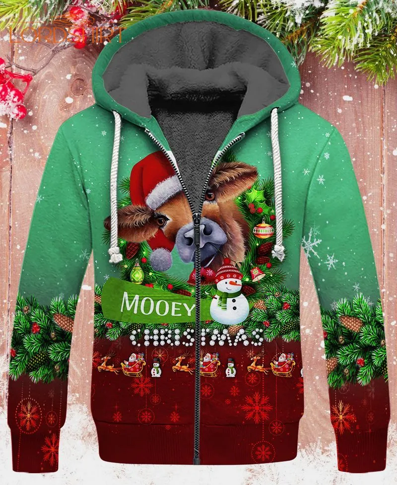 Mooey Christmas Fleece Zip Hoodie All Over Print