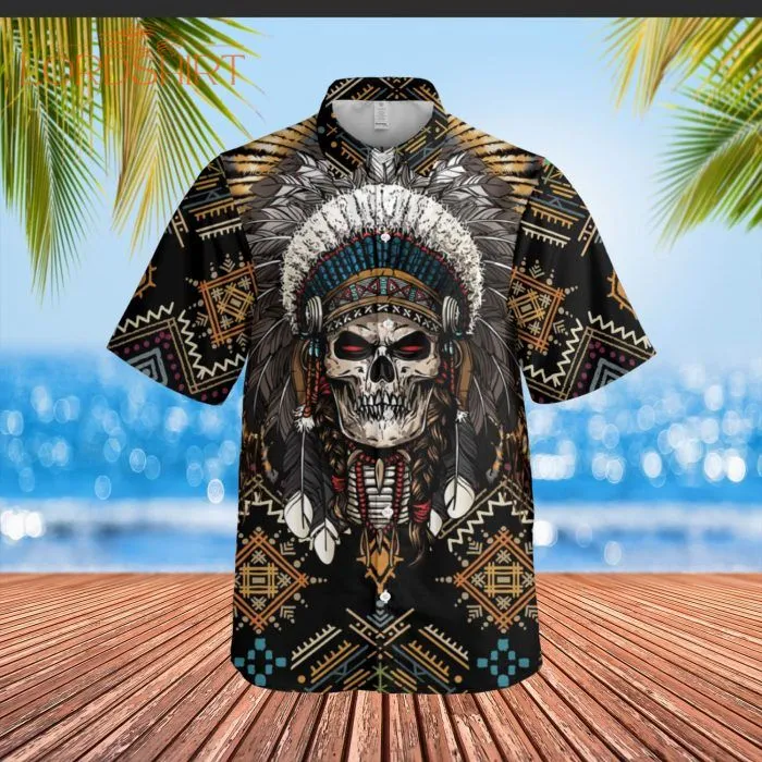 Native American Indian Chief Skull Hawaiian Shirt