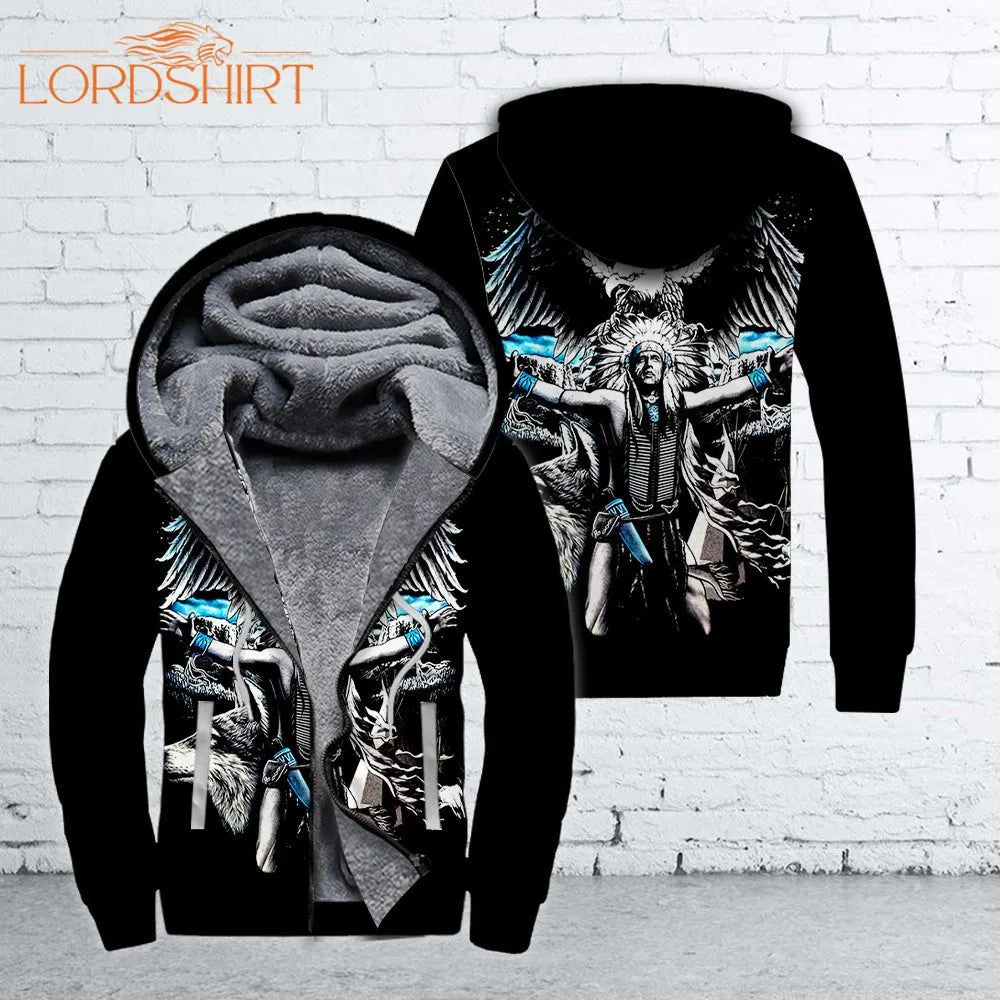 Native American Indian Chief Wolf Eagle Moon Fleece Zip Hoodie All Over Print