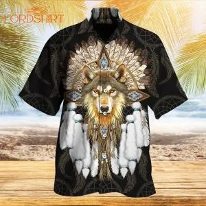 Native Wolf Dreamcatcher Hawaiian Shirt