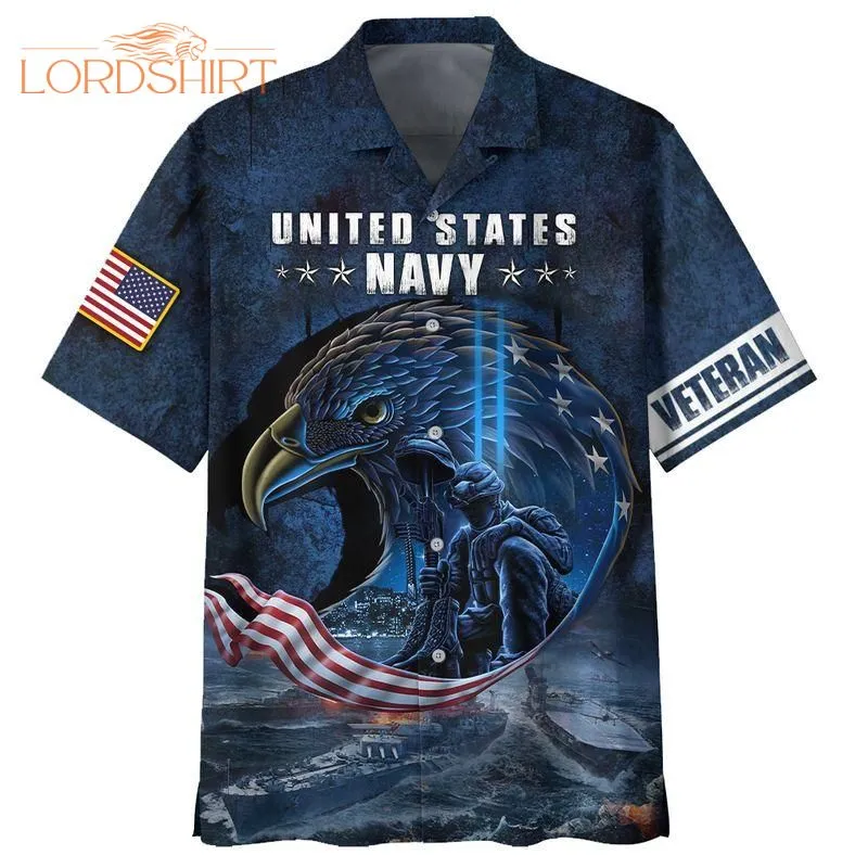 Navy Veteran American Flag Hawaiian Shirt