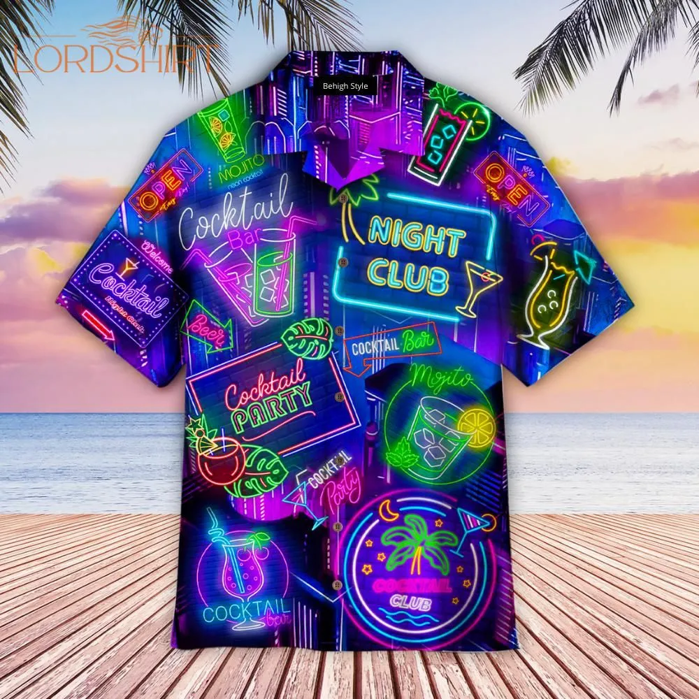 Neon Cocktail Night Club Hawaiian Shirt