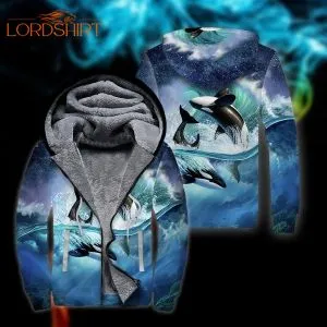 Ocean Whale Fleece Zip Hoodie All Over Print