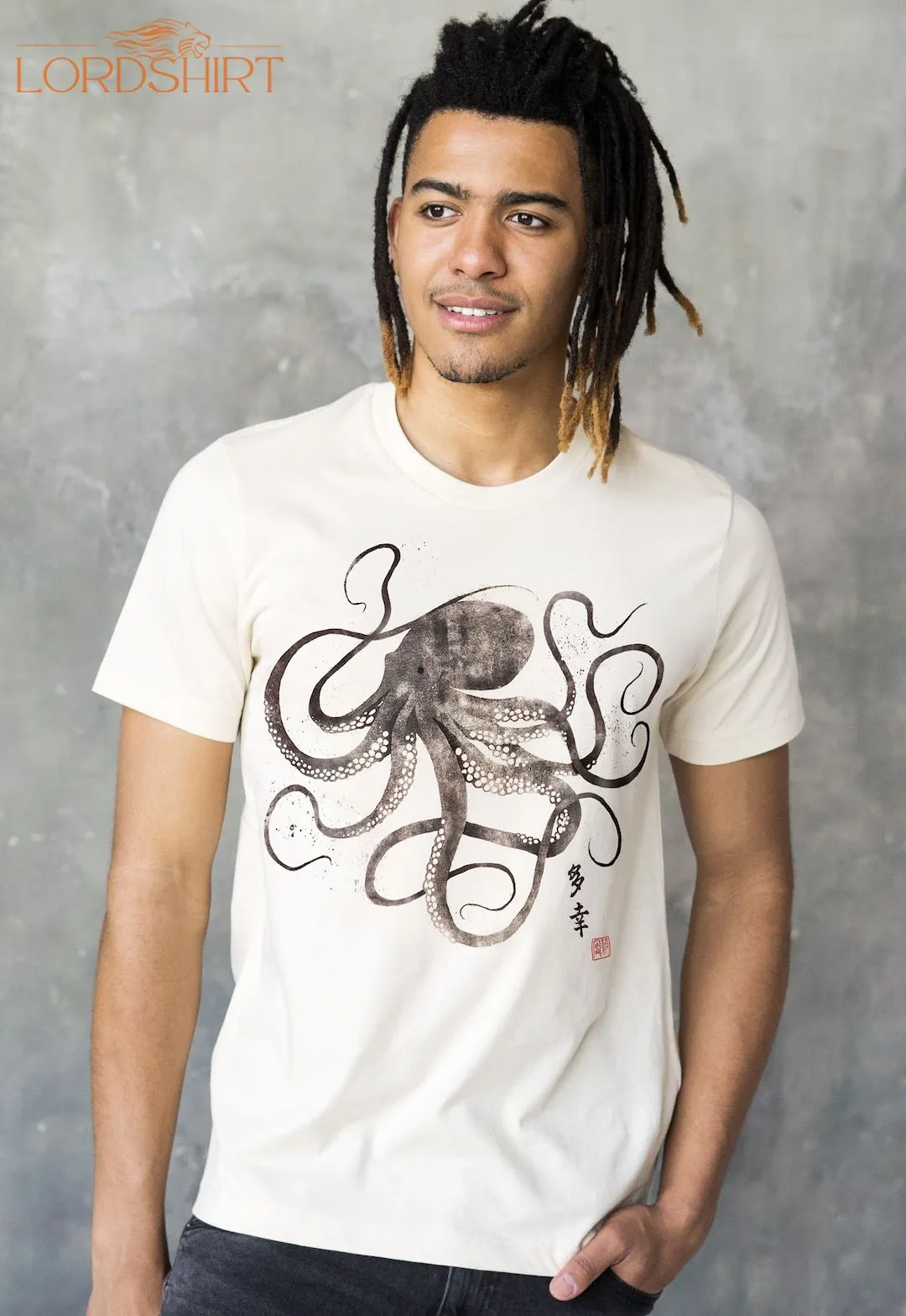 Octopus Japanese Calligraphy T Shirt Gyotaku Traditional