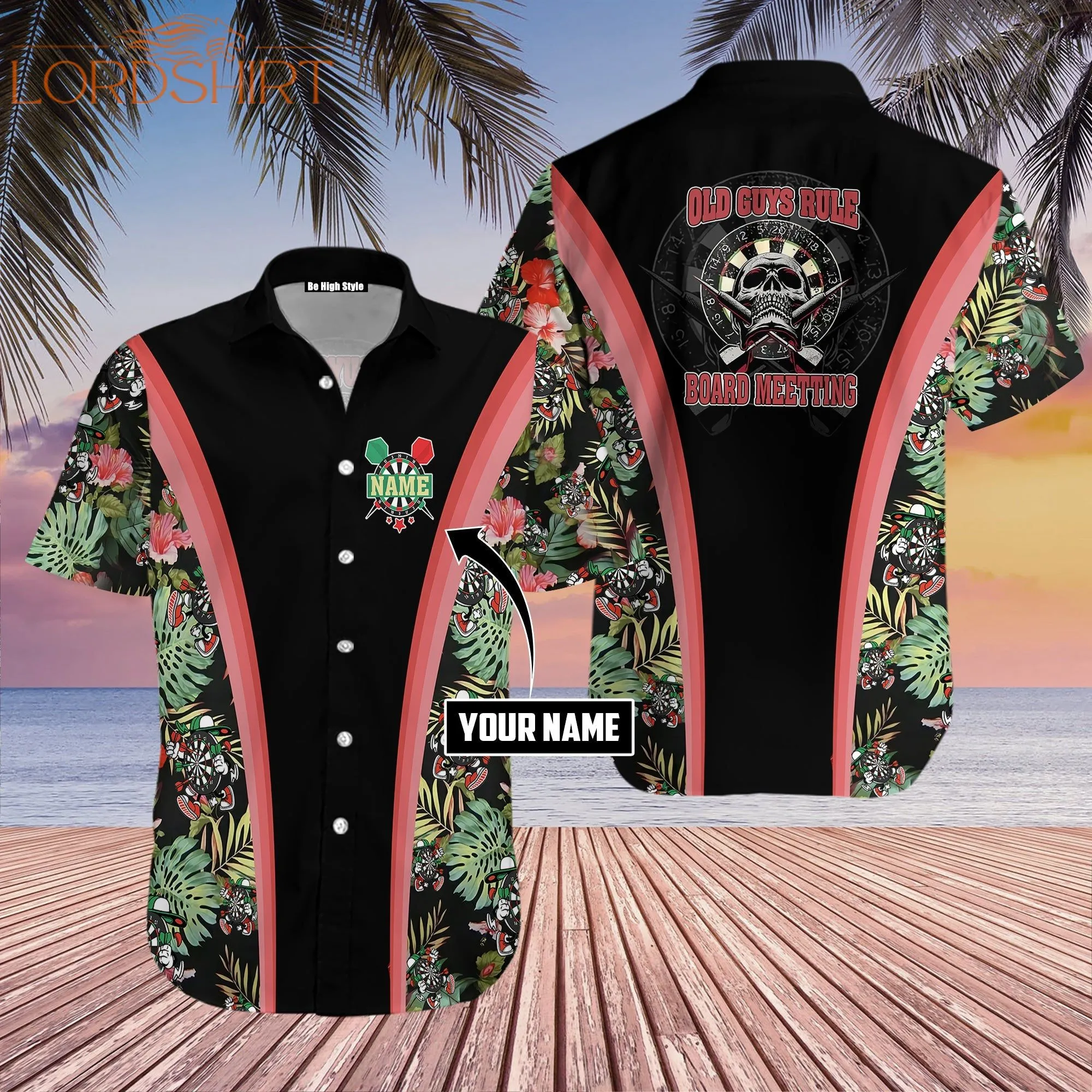 Old Guys Rule Dart Tropical Custom Name Aloha Hawaiian Shirt