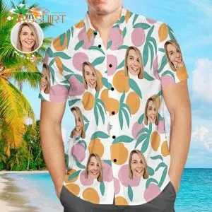 Orange Aloha Beach Custom Photo Hawaiian Shirt