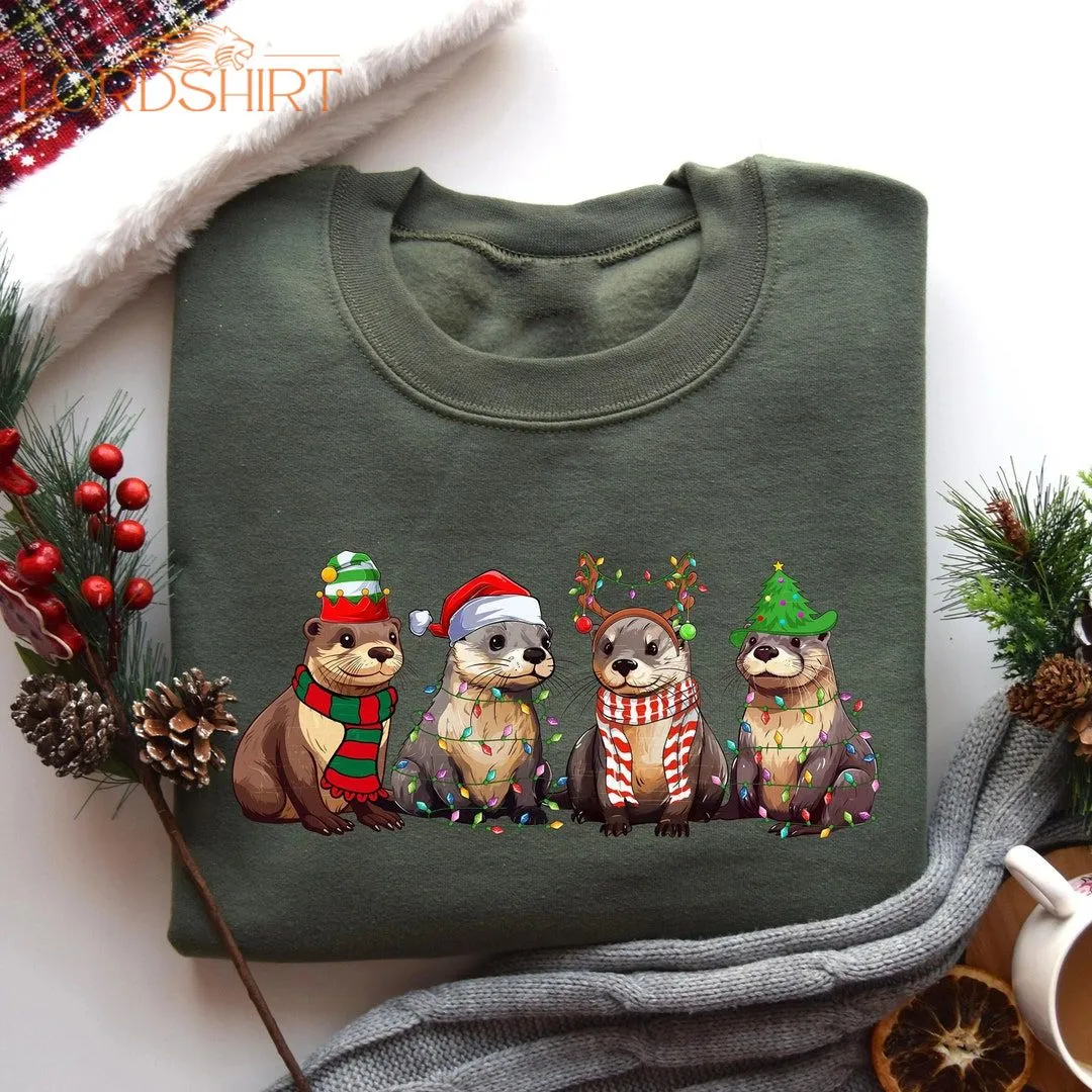 Otters Christmas Lights Shirt Otter Lover Christmas Shirts