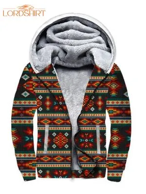 Pattern Red Native American Fleece Zip Hoodie All Over Print