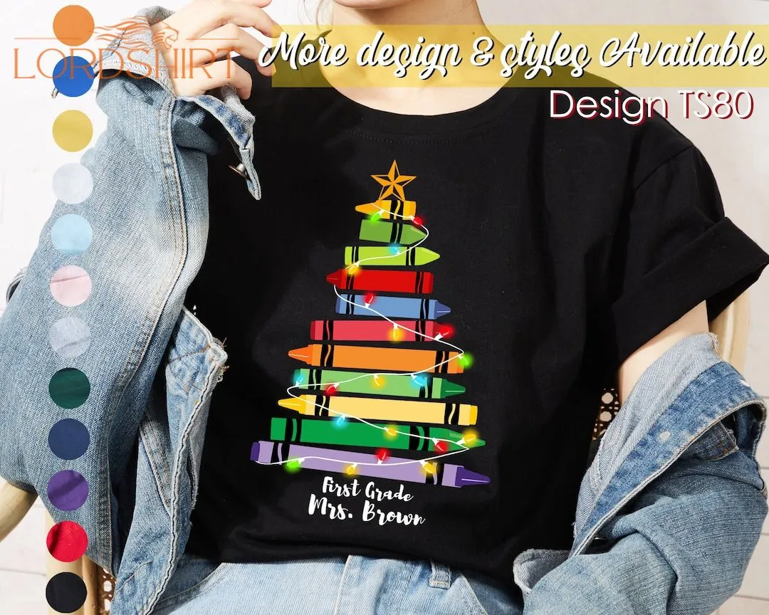 Personalized Christmas Teacher Shirts Crayon Christmas Tree