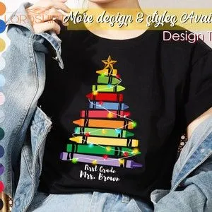 Personalized Christmas Teacher Shirts Crayon Christmas Tree