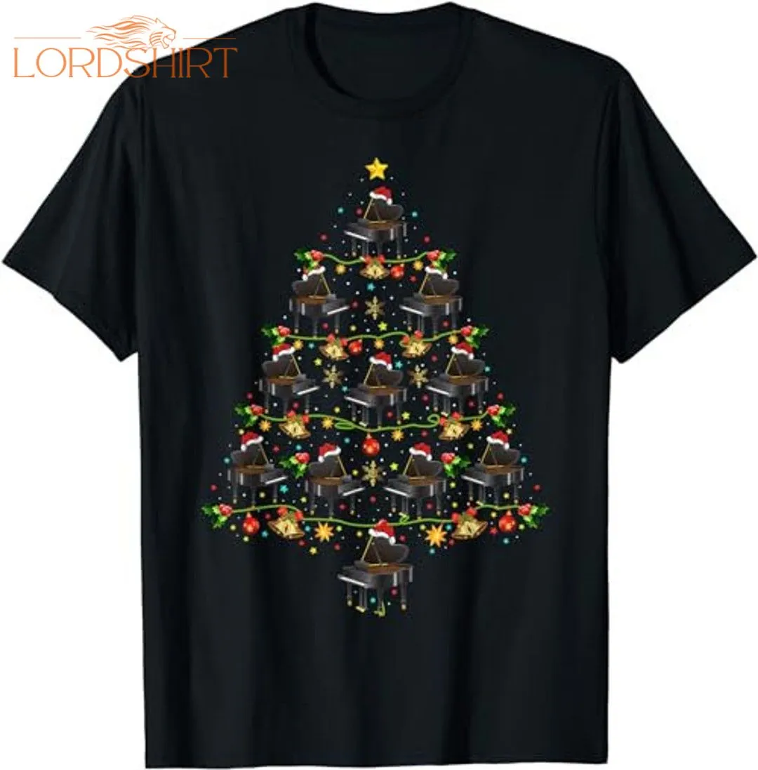 Piano Music Lover Xmas Santa Hat Piano Christmas Tree T-shirt