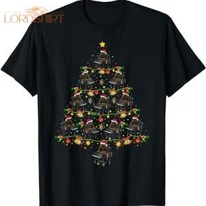 Piano Music Lover Xmas Santa Hat Piano Christmas Tree T-shirt