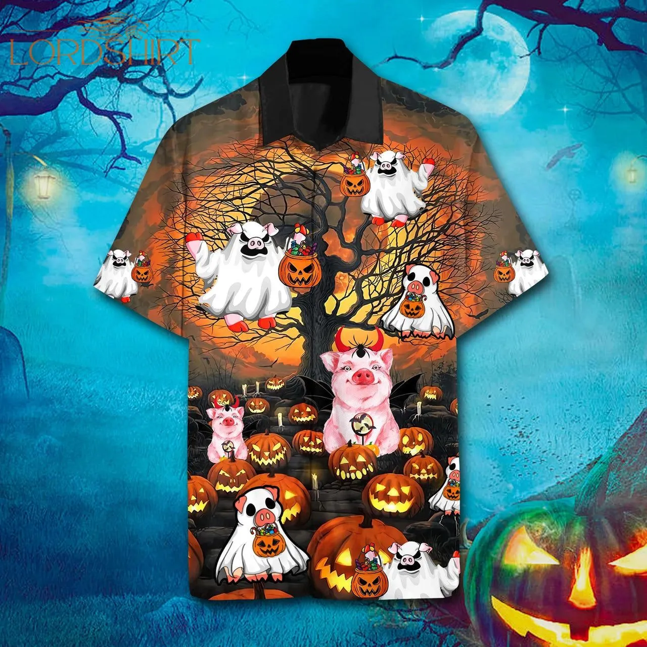 Pig Ghost Halloween Hawaiian Shirt