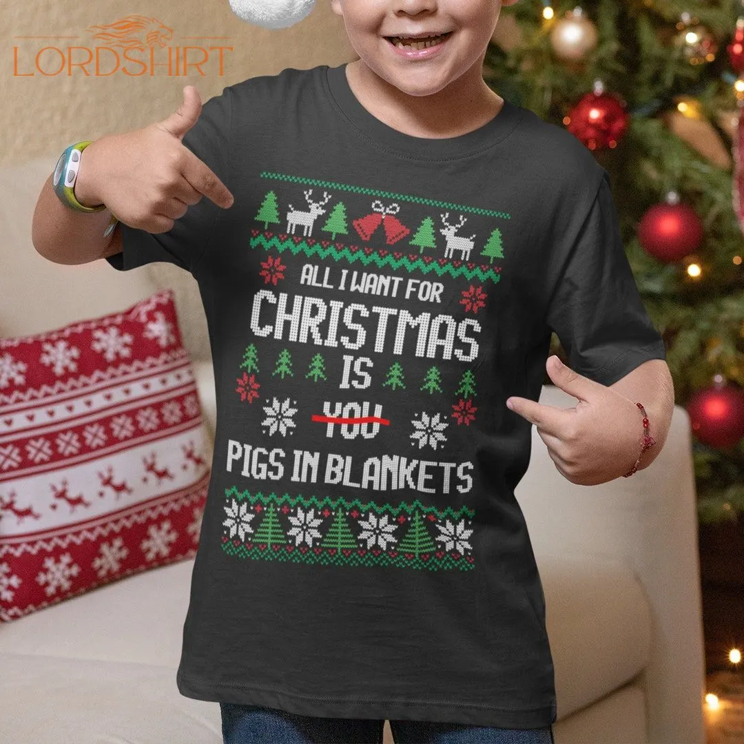 PIGS IN BLANKETS Funny Christmas Tshirt Childrens Kids Girls