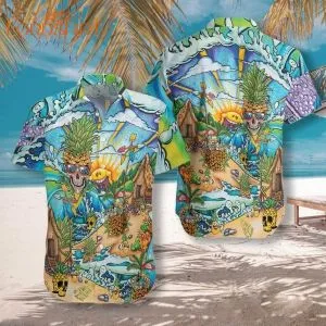 Pineapple Skull Beach Aloha Hawaiian Shirt