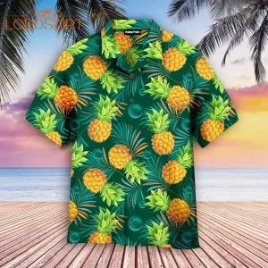 Pineapples With Palm Leaves Tropical Aloha Hawaiian Shirt