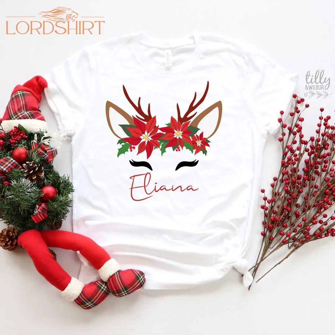 Poinsettia Reindeer Christmas T-shirt Matching Family