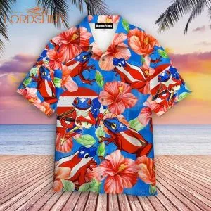 Puerto Rico Coqui Maga Flowers Hawaiian Shirt