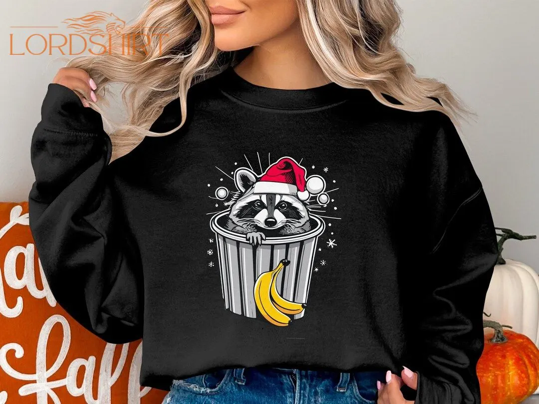 Raccoon In Christmas Hat In Trashcan Sweatshirt Raccoon