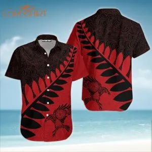 Raven Viking Leaf Red Black Pattern Hawaiian Shirt