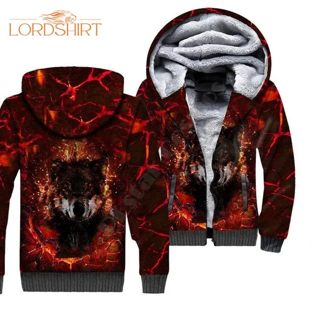 Red Brown Wolf Fleece Zip Hoodie All Over Print