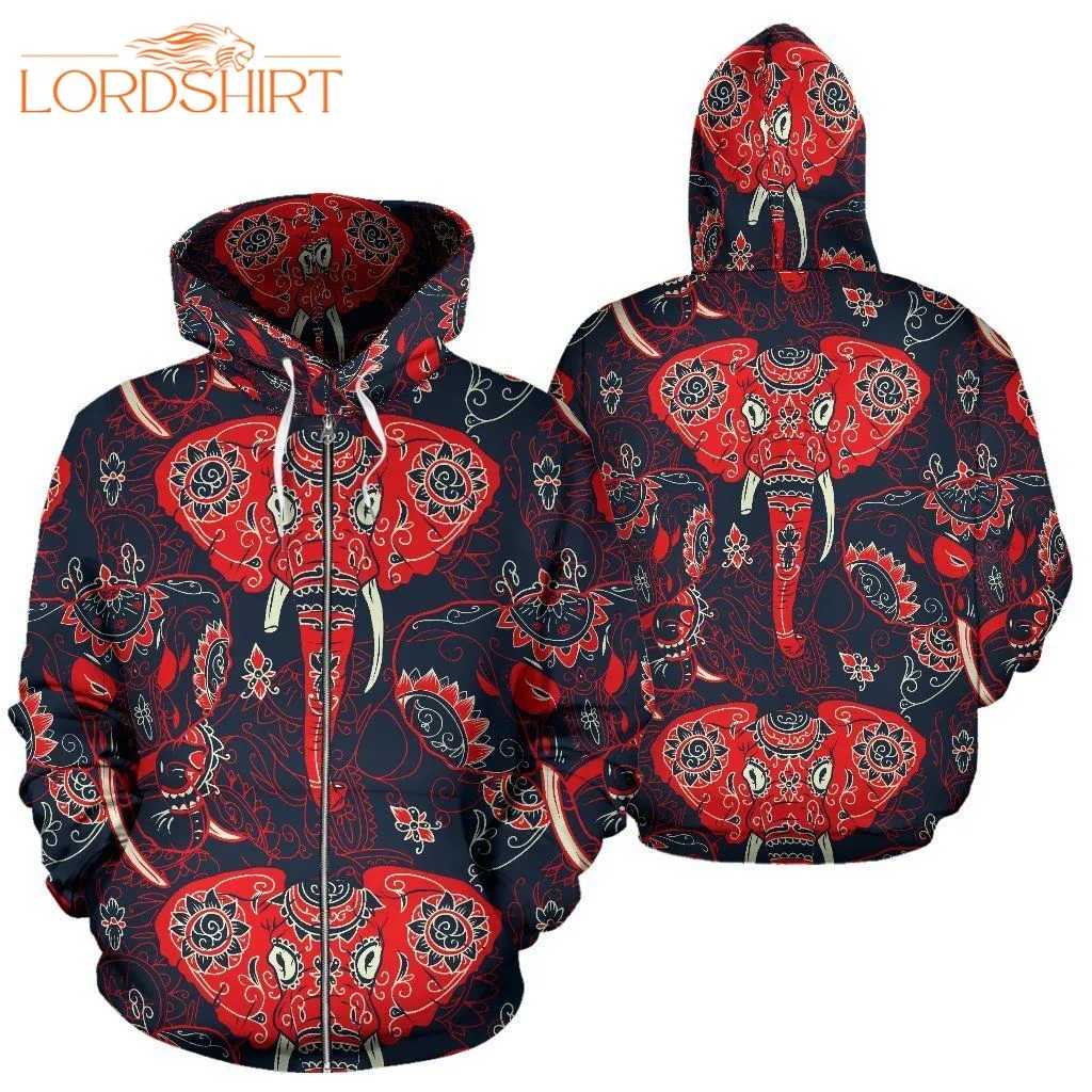 Red Indian Elephant Pattern 3d All Over Print