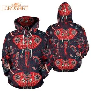 Red Indian Elephant Pattern 3d All Over Print