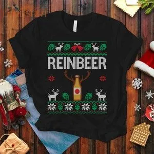 Reinbeer Ugly Christmas T-shirt Funny Beer Themed Drinking