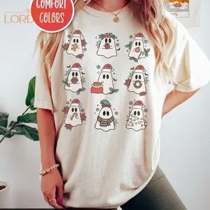 Retro Christmas Ghost Shirt Spooky Christmas Tshirt Halloween