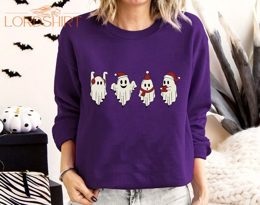 Retro Ghost Christmas Sweatshirt Spooky Christmas T-shirt