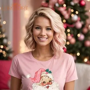 Retro Pink Santa T-shirt Vintage Santa T-shirt Retro Santa