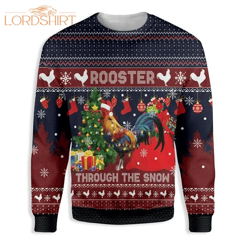 Rooster Through The Snow Ugly Christmas Sweater