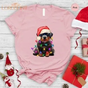 Rottweiler Christmas Shirt Cozy Dog T Shirt Christmas Lights