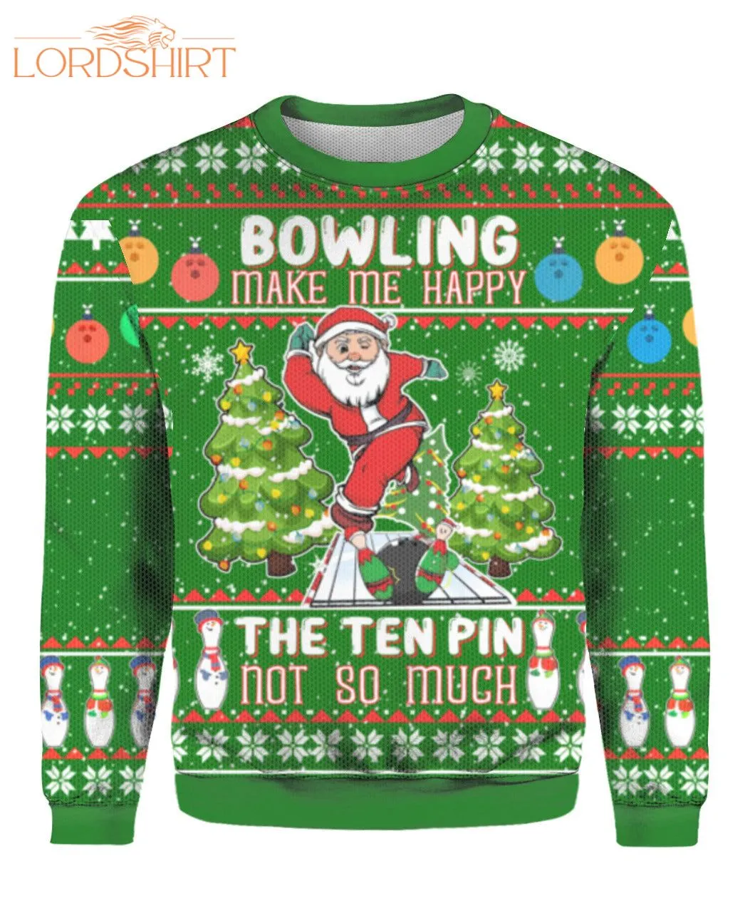 Santa Bowling Go Strike Ugly Christmas Sweater