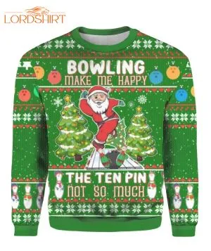 Santa Bowling Go Strike Ugly Christmas Sweater