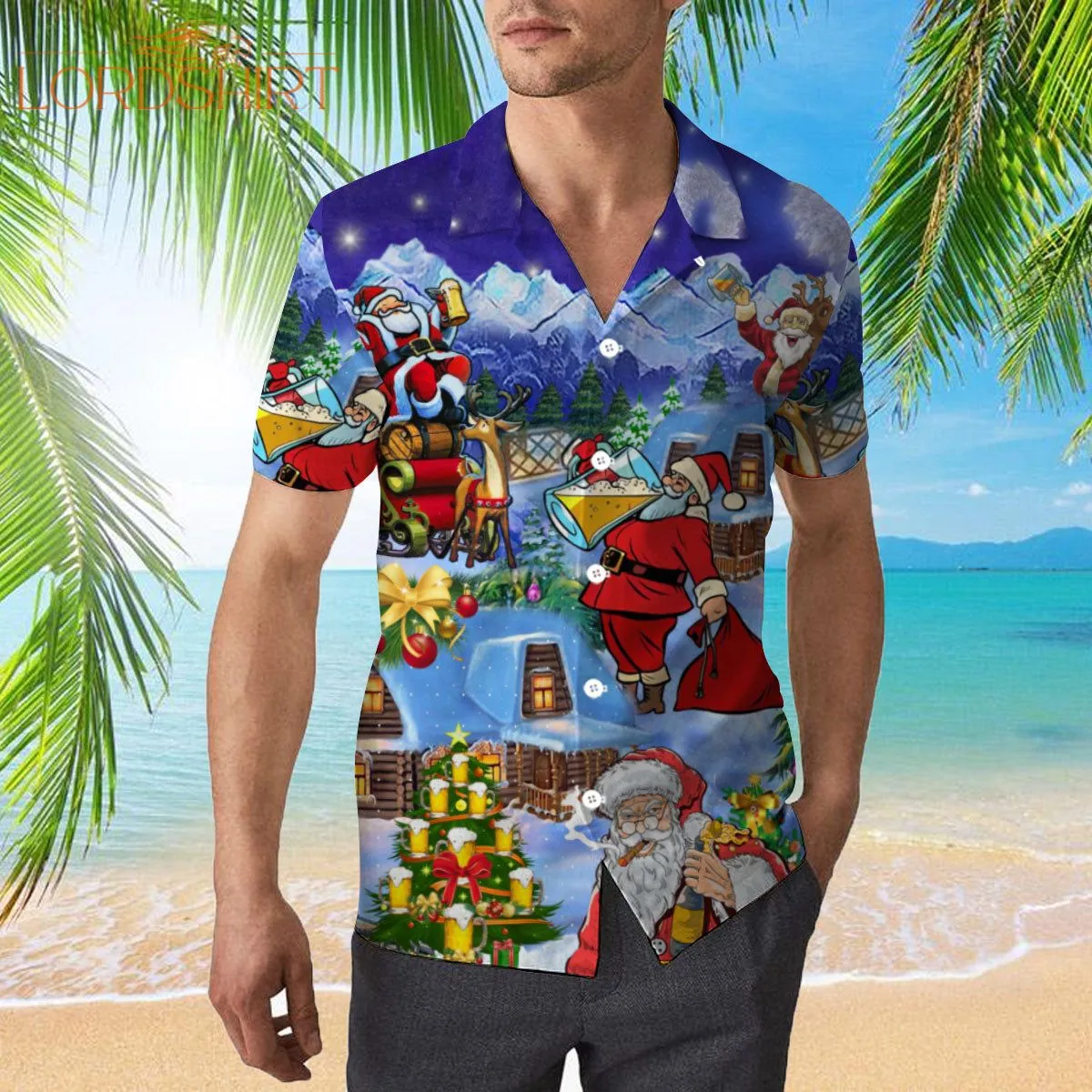 Santa Claus Drinking Beer Hawaiian Shirt