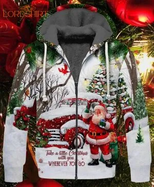 Santa Claus Merry Christmas Fleece Zip Hoodie All Over Print