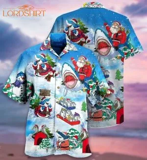 Santa Clause Ride Shark Christmas Hawaiian Shirt